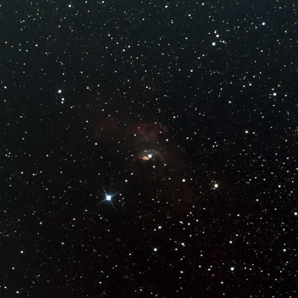 NGC 7635 (Bubble Nebula) in Cassiopeia — wind-blown emission shell around BD+60° 2522, photographed from Plau am See on 3 Sep 2025