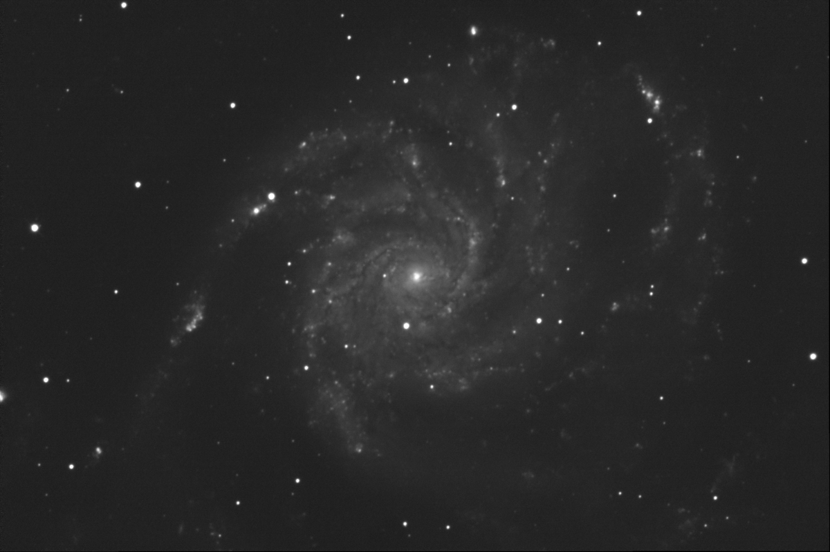 Messier 101 (Pinwheel Galaxy) in Ursa Major — mono LRGB + Hα stack from Plau am See